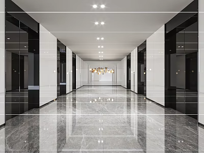 Modern Elevator Corridor With Marble Floor And Chandelier 3d model