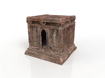 Ancient Stone Architectural Structure Featuring Carved Details Arched Doorway and Textured Pedestal Base 3d model