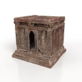 Ancient Stone Architectural Structure Featuring Carved Details Arched Doorway and Textured Pedestal Base