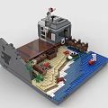 Lego Seaside Cabin Scene With Wooden Deck Blue Water Plants And Small Boat