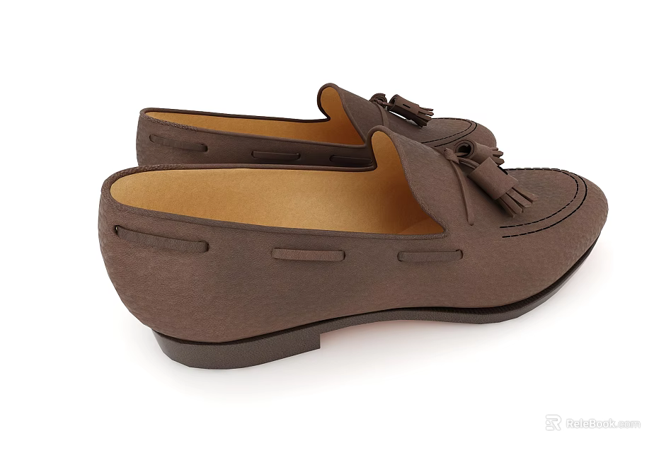 Brown Leather Loafers With Tassels Classic Design Comfortable Casual Shoes 3d model 