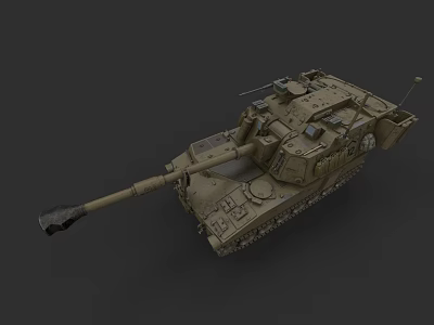 3D Model Main Battle Tank Military Weapon With Armored Hull And Long Cannon 3d model