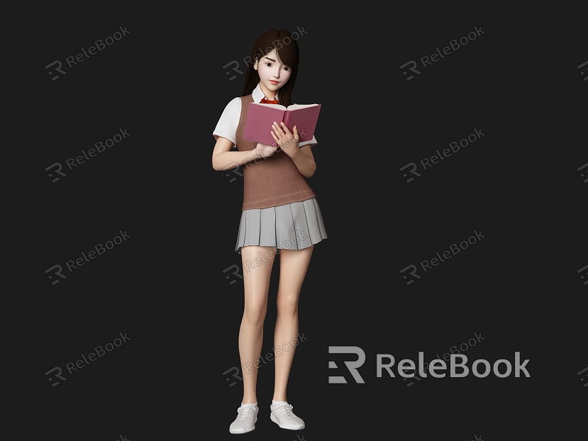 Beautiful woman character reading character reading character student model