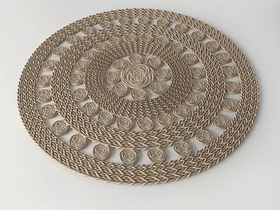 Woven Round Carpet With Intricate Concentric Circle Pattern And Neutral Beige Tone 3d model