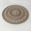 Woven Round Carpet With Intricate Concentric Circle Pattern And Neutral Beige Tone