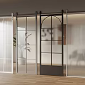 Modern Interior Sliding Glass Doors With Ribbed Grid And Arched Designs