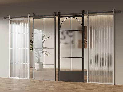 Modern Interior Sliding Glass Doors With Ribbed Grid And Arched Designs 3d model