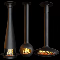 Black Modern Fireplaces with Various Shapes and Burning Flames in Contemporary Design