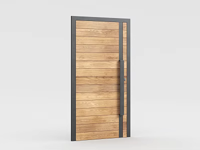 Wooden Swing Door With Natural Wood Grain And Black Frame Design Structure 3d model