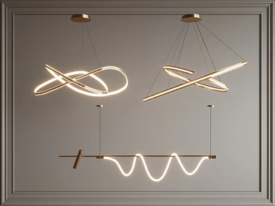Modern Illuminated Chandelier With Intersecting Rings Wavy Bars And Metallic Finish 3d model