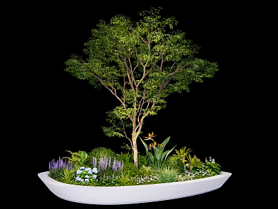 Decorative Flower Planter With Small Tree Various Plants And Colorful Flowers 3d model