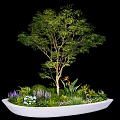 Decorative Flower Planter With Small Tree Various Plants And Colorful Flowers