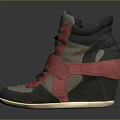 High Top Wedge Shoes Gray Red Black With Laces Red Straps And Light Sole