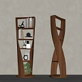 Modern Wooden Bookcase With Curved Design And Decorative Items Books Clock Vase