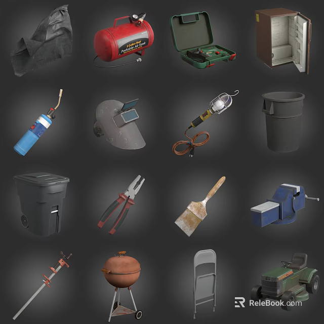 Essential Hardware Tools Collection Featuring Pliers Welding Mask Toolbox And Vise 3d model