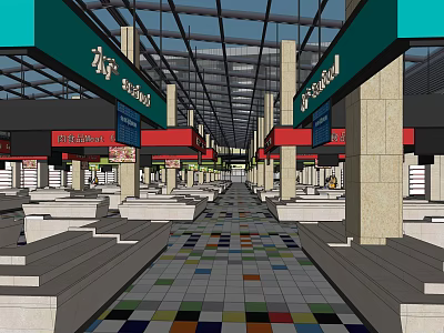 Supermarket Department Store Open Interior With Colorful Tiled Floor Shelves And Ceiling 3d model