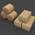 Different Shapes Of Stacked Hay Bales And Cubes On Dark Surface