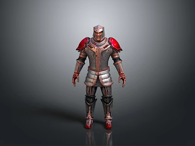 Man In Metallic Medieval Style Armor With Red Shoulder And Leg Accents Standing 3d model