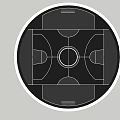 Modern Circular Basketball Court With Black Floor White Lines And Hoops