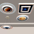 Modern Lighting Combinations with Square Round Ceiling and Pendant Lights Featuring Moon Planet Patterns 3d model