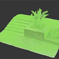 Outdoor Garden Scene With Stone Steps Square Planter And Agave Plants