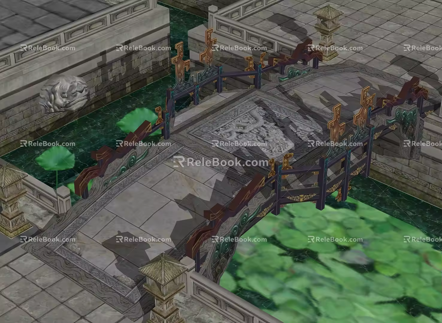 Chinese-style Stone Baluster Bridge 3d model
