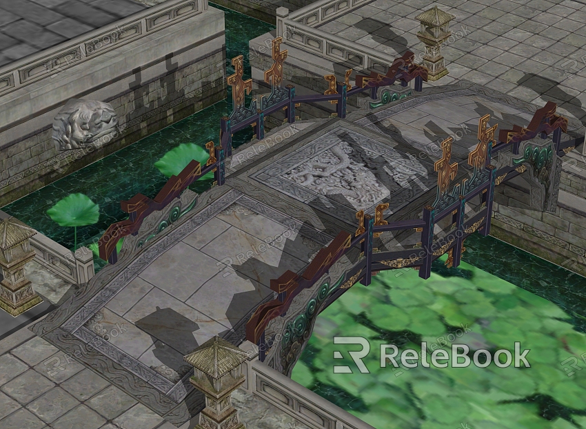 Chinese-style Stone Baluster Bridge model