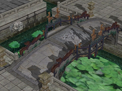 Chinese-style Stone Baluster Bridge model