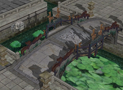 Chinese-style Stone Baluster Bridge 3d model