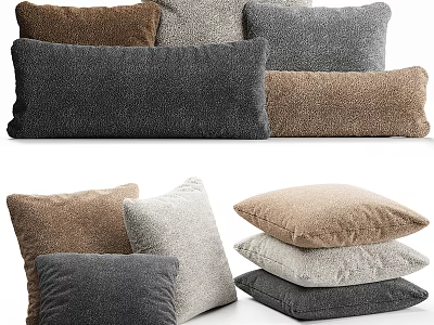 Soft Plush Decorative Pillows In Multiple Neutral Colors Stacked Neatly Together 3d model