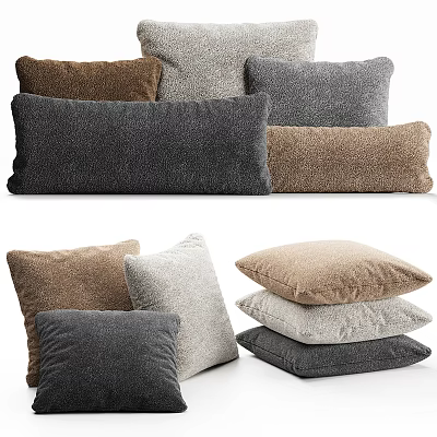 Soft Plush Decorative Pillows In Multiple Neutral Colors Stacked Neatly Together 3d model