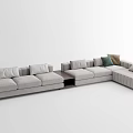 Modern Light Gray Sectional Sofa With Multiple Cushions And Coffee Table 3d model