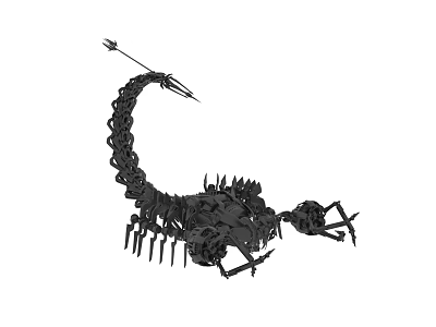 Intricate Black Mechanical Scorpion Sculpture With Chain Tail And Spiked Metal Body 3d model