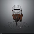 Red Protective Helmet Mask With Wireframe Design And 3D Structured Fashion Accessory