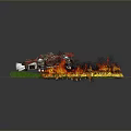Pink And Gray Mechanical Vehicle With Flames On Broken Grass Ground