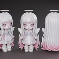Cute Game Movie Character With White Long Hair Pink Gradient Halo Wings And Purple Eyes