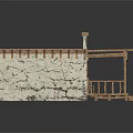 Traditional Rustic House Model With Cracked Stone Walls Wooden Porch And Framework