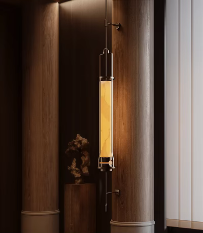 Contemporary Wall Sconce With Vertical Marble Shade And Warm Light On Wooden Wall 3d model
