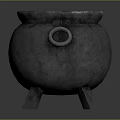 Black Iron Cauldron With Green Liquid And Ring Handles On Tripod Stand