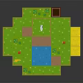 Pixel Art Garden Scene With Green Grass Fence Trees Pond And White Animal