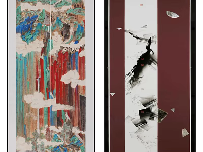 Abstract Artworks With Colorful Vertical Strokes Dark Background And White Leaves 3d model