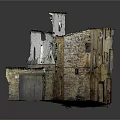 Old Stone Building Model With Damaged Walls Archways Multiple Windows And Doors