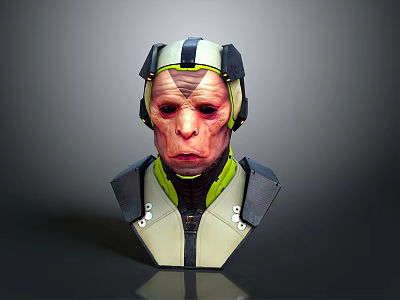 Futuristic Sci Fi 3D Character Bust With Helmet Green Accents And Armor Shoulders 3d model