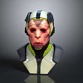 Futuristic Sci Fi 3D Character Bust With Helmet Green Accents And Armor Shoulders