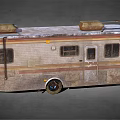 Old Rusty Camper Van Exterior With Striped Body Windows And Roof Rack