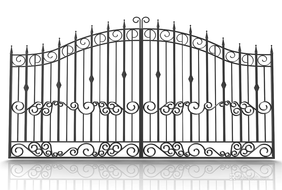 Wrought Iron Gate With Intricate Scrollwork And Ornate Reflective Surface Details 3d model 