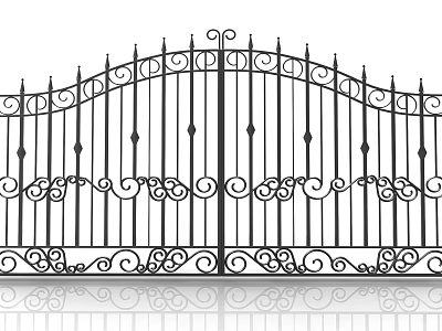 Wrought Iron Gate With Intricate Scrollwork And Ornate Reflective Surface Details 3d model
