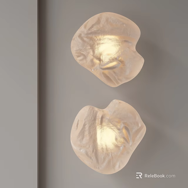 Modern Textured Glass Wall Sconces In Irregular Shape With Warm Light On Gray Wall 3d model 
