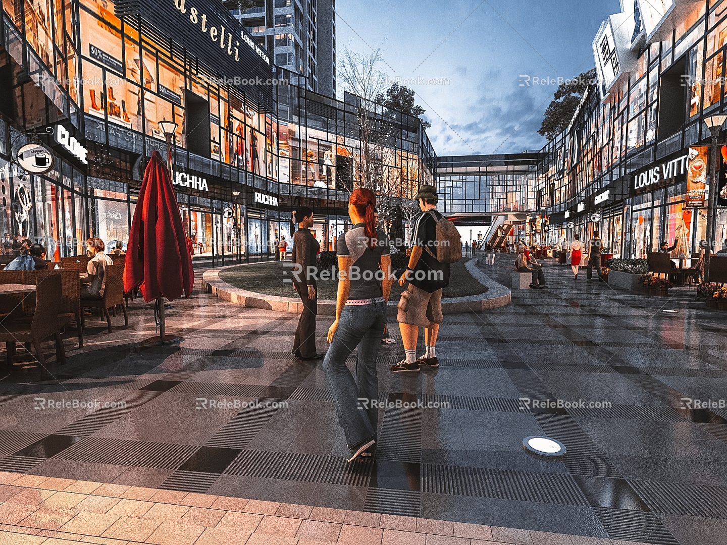 Modern commercial street, commercial street, storefront, lively atmosphere 3d model