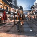 Modern commercial street, commercial street, storefront, lively atmosphere 3d model